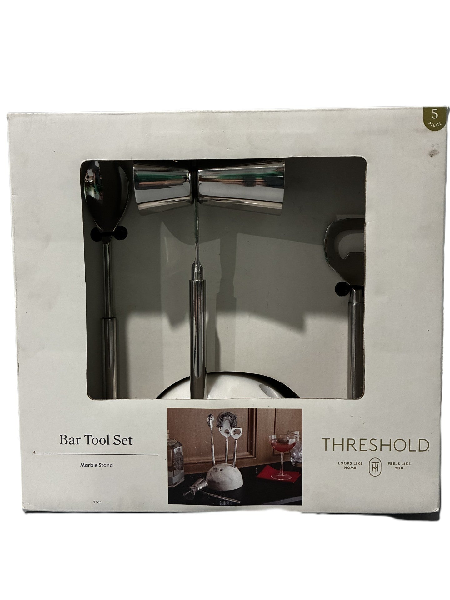 4pc Stainless Steel Barware Set with Marble Stand - Threshold