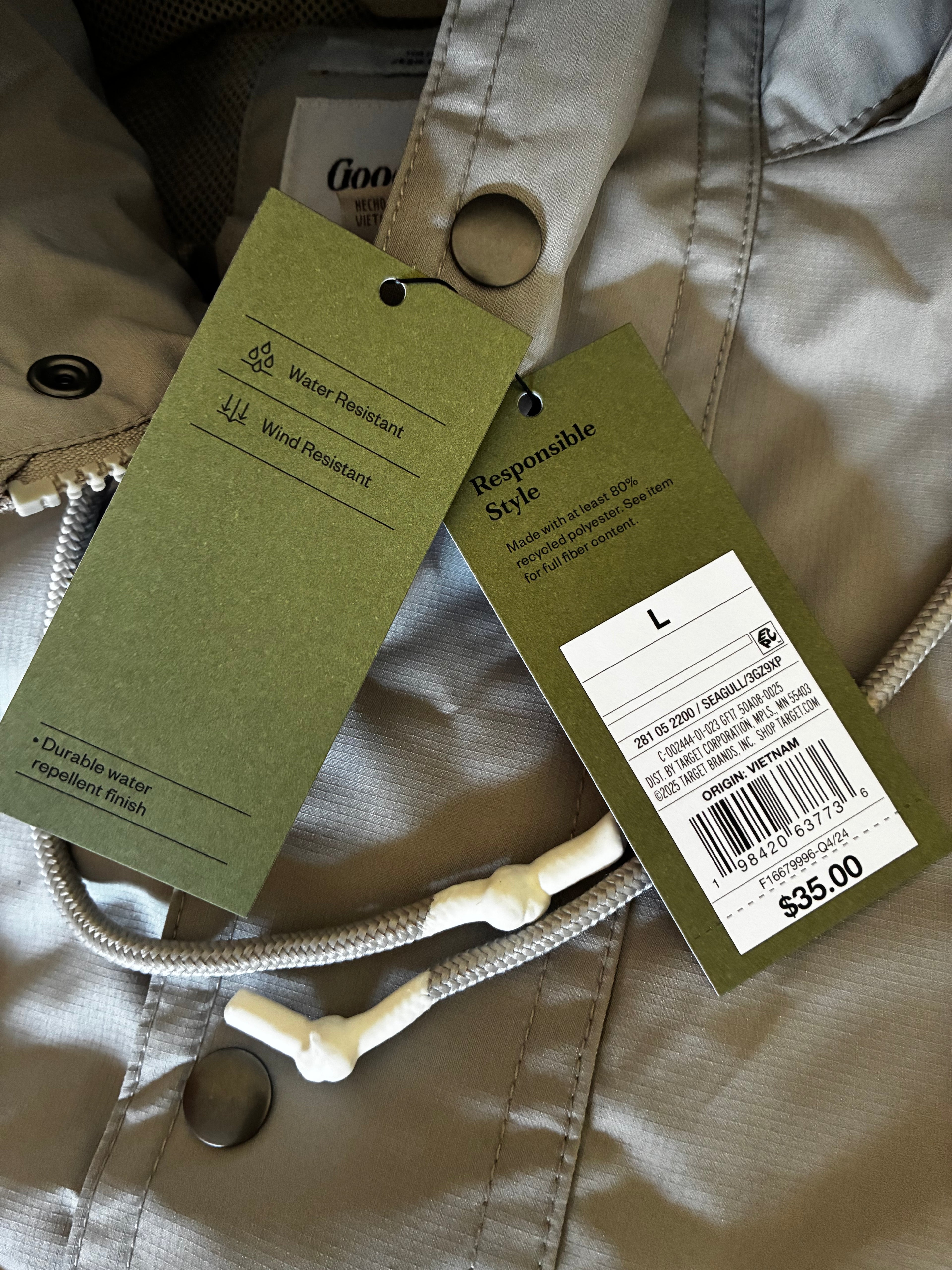 Men's Hooded Rain Coat/wind breaker- Goodfellow & Co