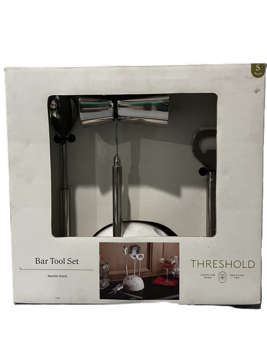 4pc Stainless Steel Barware Set with Marble Stand - Threshold